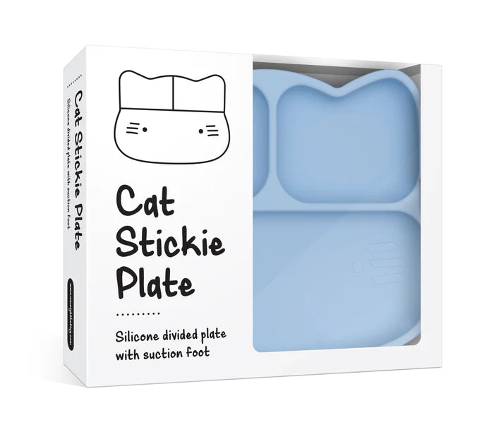 Cat Stickie Plate - Silicon Suction Divided Plate for Toddlers (Blue or Pink) - We Might Be Tiny