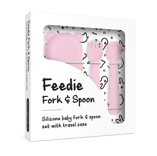 Feedie® - Silicone Fork & Spoon Travel Set (Pink) - We Might Be Tiny